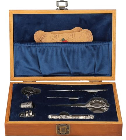Vintage-Stickscheren-Set, Nähwerkzeuge aus Edelstahl, Nähkästchen, Schere und Fingerhut-Werkzeuge und Gadgets (Silber)