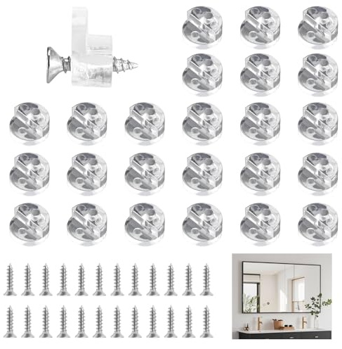 24 Stück Glashalter Clips, Glasklemme, Runde Glashalter Klammern, 13mm Durchmesse, Glasregalhalterung Spiegelhalterung Geeignet für 3-4 mm Glas, Fenster, Spiegel (Transparent)