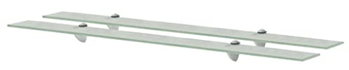 HFXHIJXQ Schweberegal 2er Set 100x20 cm aus 8mm ESG Sicherheitsglas matt Zink-Klemmbügel 15kg Tragkraft modernes Wandregal ohne Bohren für Bad Wohnzimmer Küche Schlafzimmer dekorativ