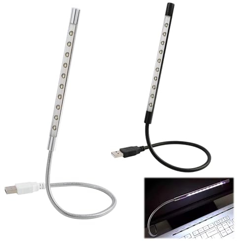 2er Set USB LED Schwanenhals-Leselampen, Dimmbar mit Berührungsschalter, Schwarz Silber, für Laptop Computer Buch