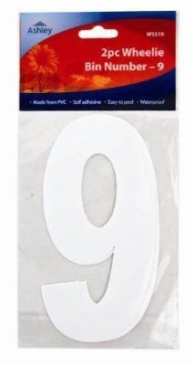 White Self Adhesive Wheelie Bin Numbers 17cm 2/Pk - 9 (WS519) Wheelie Bin / Dust bin / Dustbin Number Stickers