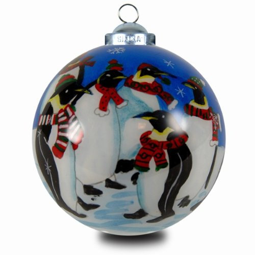 SIKORA K08-56 INNENGLASMALEREI Weihnachtskugel Glaskugel Motiv Pinguine - D:7,5cm