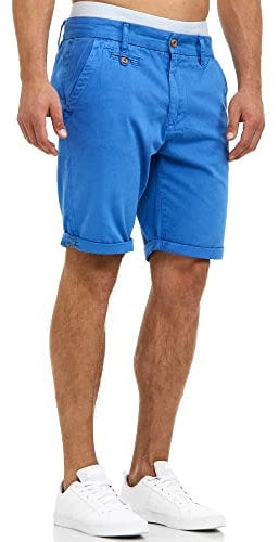 Indicode Herren Cuba Chino Shorts mit 5 Taschen aus Baumwollgemisch | Bermuda Sommershorts für Männer Blau Palace Blue, S
