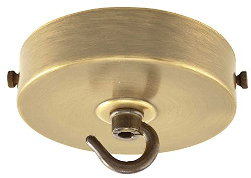 ElekTek Flache Deckenrosette Durchmesser 100 mm mit Haltebügel und Haken. Ideal für Deckenhängeleuchten und Kronleuchter. Metall- und Pulverbeschichtungen Messing Antik