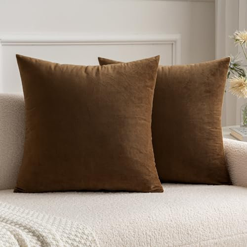 MIULEE 2er Pack Samt Kissenbezug Kissenhülle Dekorative Kissenbezug Dekokissen Sofakissen Lendenkissen Wurfkissenbezug Kissenhülle Schokoladenbraun 45x45 cm