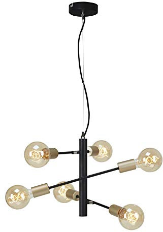 Briloner Leuchten Pendelleuchte, Pendellampe mit 6 Spots im Retro/Vintage Design, Metall, 60 W, Schwarz-pale-gold