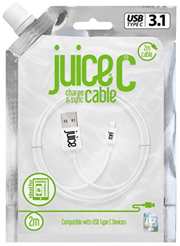 Juice USB Type C 2m Charger and Sync Cable for Samsung Galaxy S20, S10, S9, S8, S20 Plus, Huawei P30, P20,Sony, Apple Ipad 2020, Pro 2020, Air 2020 - White