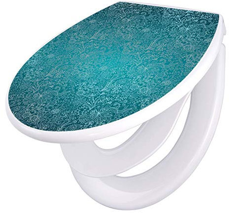 banjado Familien WC Sitz mit Absenkautomatik 44,5x37cm / Klodeckel/Klobrille mit Kindersitz aus hochwertigem Polypropylen/Toilettensitz Kindersitz integriert Motiv Mandala Landschaft