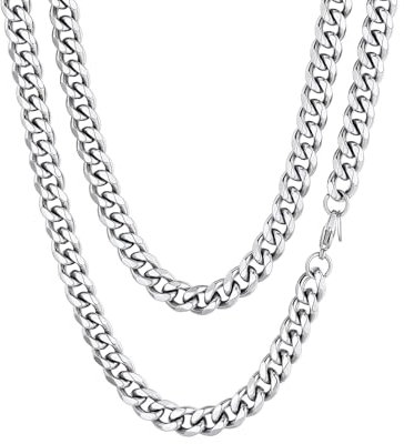 ChainsHouse Herren Edelstahl Kette 61cm Damen Kette Silber Halskette Panzerkette 9mm Halskette ohne Anhänger Männer Kubanische Kette 9mm Robuste Gliederkette Hip Hop Halsreif Modeschmuck für Rapper