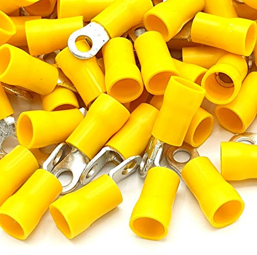 100pcs Yellow Insulated Crimp Ring Terminals 3.7mm Stud Size Connectors