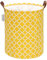 Sea Team Moroccan Lattice Pattern Laundry Hamper Canvas Fabric Laundry Basket Collapsible Storage Bin with PU Leather Handles and Drawstring Closure, 19.7 by 15.7 inches, Waterproof Inner, Yellow