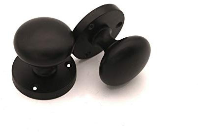 Infinity Decor Victorian Mortice Sprung Round Door Knobs Set Matt Black Pull Handles Pair 52mm - Ideal for Interior and Exterior Use