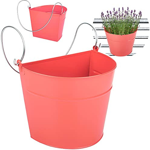 alles-meine.de GmbH Hänge - Topf/Blumentopf/Hängetopf Farbwahl Ø 22 cm - Metall - rosa/lachs/pink - HALB RUND - Hängend/mit Haken & Halterung - Aufhängen - groß - m..