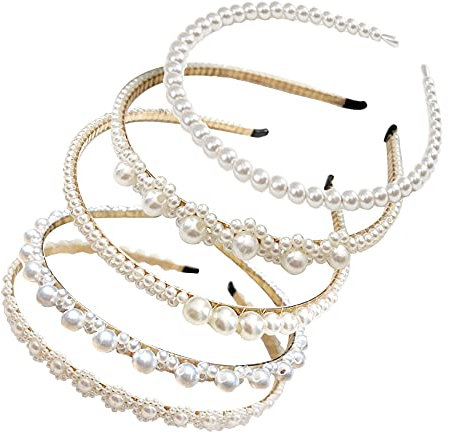 Belvanr Bande de Cheveux Perle 5 Pièces Serre Tete Femme Perle Bandeaux de Perles Accessoires de Cheveux Mariage de Cerceau de Cheveux Pour Anniversaire Noël Cadeaux de Fête de Mariage