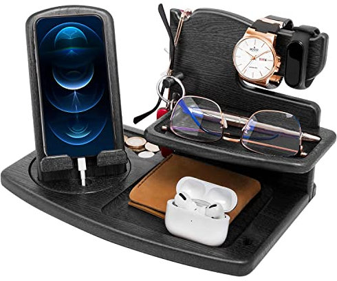 Cadeau Homme Organisateur de Bureau Bois Cadeau Papa Fete des Peres Support Telephone Bureau Support Montre, Cadeau Anniversaire Homme Idee Cadeau, Organiseur de table de Nuit, Idee Cadeau Homme Noel