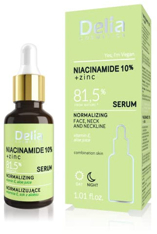 Delia Cosmetics - Normalisierendes Serum - Niacinamid 10% + Zink - Mischhaut mit Unreinheiten - Reduziert Hautunreinheiten - Reduziert Öl - Minimiert Poren - Vegan - 30ml