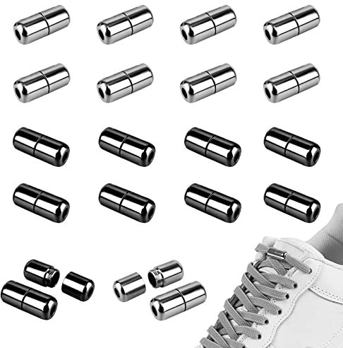 8 Paar Metallkapseln für Schnürsenkel,Elastische Schnürsenkel Schnalle Ohne Binden Verschlüsse Metall Kapsel Lock Faule Shoelaces Schuhsenkel für Kinder, Erwachsene, Senioren und Marathonläufer