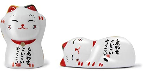 Quertee 2 x Katzen Deko für Katzenfreunde | Katzenfigur Katzengeschenk | Katze als Glücksbringer für Katzenliebhaber