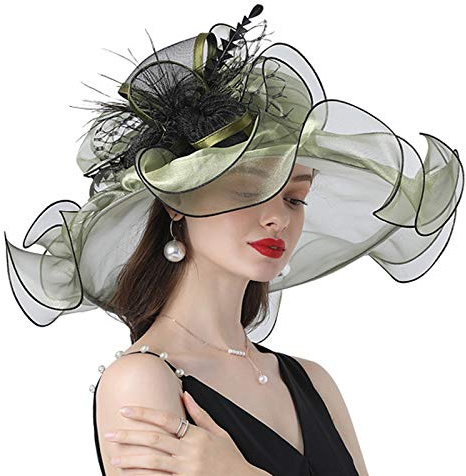 AHDMR Capeline Femme de Mariage en Organza - Chapeau Élégant à Large Bord Anti-Soleil/UV pour Cérémonie, Église, Mariée - Enroulable pour Plage, Voyage, Soirée