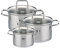 ELO 9993550 Set de 3 faitouts en inox de 12, 16 et 20 cm, avec couvercles en verre, Marmites, Casseroles, Acier inoxydable, Verre, 12 cm, 16 cm 20 cm