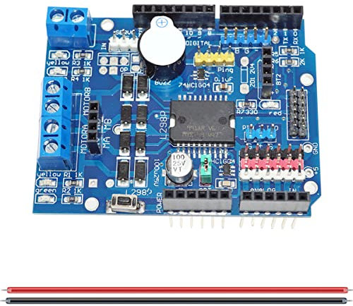 DAOKAI L298P Motor Driver Modul PWM Speed Controller H-Bridge Driver Motor Shield Board,Hohe Energie DC-Schrittmotorsteuerung Bluetooth-Schnittstelle mit 24AWG-Kabel für Arduino