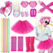 Déguisement des années 80 pour femmes et filles, ensemble d'accessoires de costume de fête des années 1980, tutu rose rouge, jambières, gants, résille, bandeau, tenue rétro pour fête des années 80