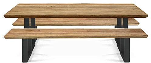 OUTLIV. Orlando Gartenmöbelset 3-TLG. mit Gartentisch 200x100 cm in Edelstahl/Teak recycelt, Moderne Sitzgruppe für Ihren Außenbereich