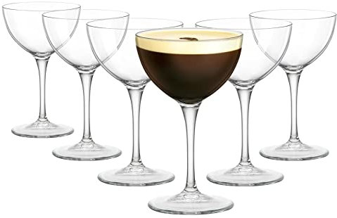 Bormioli Rocco Bartender Novecento Martini Glasses - Vintage Art Deco Cocktail Stemware for Wine, Espresso Martini - 235ml - Pack of 12