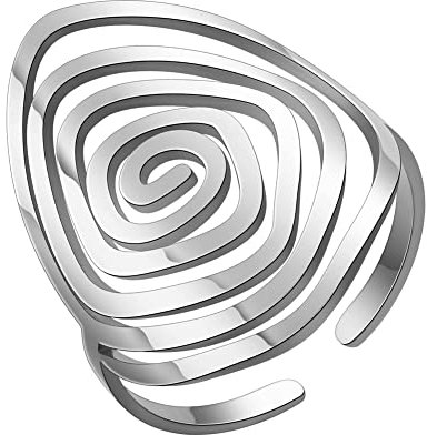 Dreamtimes Wirbel Geometrischer Ring Spirale Wirbel Ring Geflochtener Wickel Stil Frauen Edelstahl Übertrieben Einstellbare Daumen Offen Ring Mode Schmuck Geschenk für Frau Freundin (Silber)