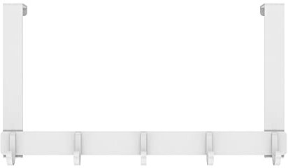 SystemsEleven Over Door Hooks Coat Hangers Over The Door Hooks Heavy Duty Door Hanger for Coats Robes Hats Clothes Towels Hanging Towel Rack Organizer (White - 5 Hooks)