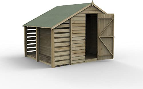 Forest Garden 4LIFE Apex Shed 6x8 - Single Door - No Windows - With Lean-To