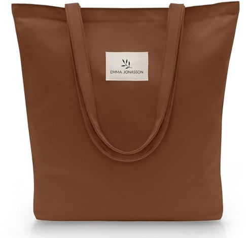 Emma Jonasson Jutebeutel mit Reißverschluss und Innentasche - Stilvoller Shopper Damen - Einkaufstasche mit langem Henkel - Perfekte Tasche als Tote bag, Schultertasche, Stofftasche groß braun