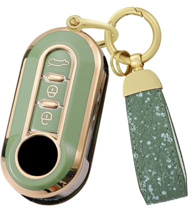 HIBEYO Klappschlüssel Autoschlüssel Hülle passt für FIAT Schlüsselhülle Silikon Schutzhülle für FIAT 500 Panda Grande Punto Bravo Scudo Schlüsselbox Cover Case Fernbedienung 3-Tasten-Gold Grün