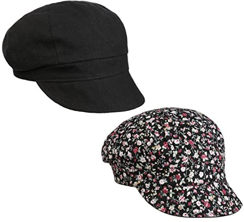 Lipodo Millefleurs Cap Wendemütze Damen Ballonmütze 100% Leinen 100% Baumwolle Stretchband Rückseite Frühjahr Sommer schwarz L (57-58 cm)