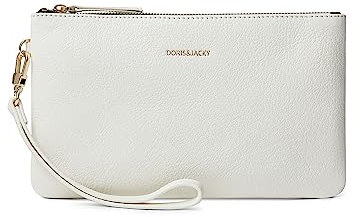 DORIS&JACKY Clutch aus Ziegenleder, mit Handgelenk, niedlich, klein, mit Riemen, Weiss/opulenter Garten, Middle, Ziegenleder weiß