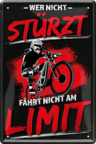 Blechschild ''Wer nicht stürzt fährt nicht am Limit'' 20x30cm Geschenk Lustige Sprüche Feier Vintage Retro Geburtstag Deko Party Überraschung Fan Fahrrad Rad Bike Tour Radeln Downhill