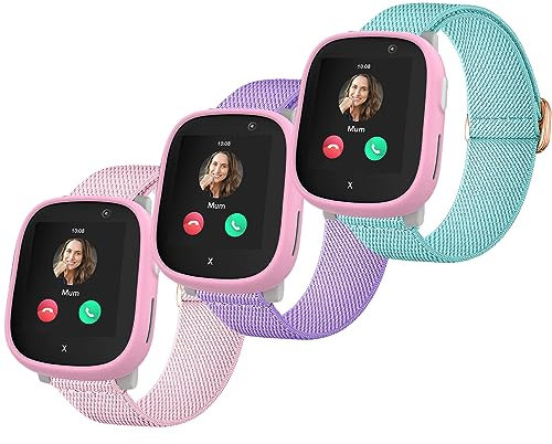Polyjoy 3 Stück Kinder Nylon Armbänder kompatibel mit Xplora X6 Armband, Weiches, dehnbares Mädchen Jungen Ersatzbänder für Xplora X6 Play/Play Pro-Rosa+LilaPurle+Wasserblau