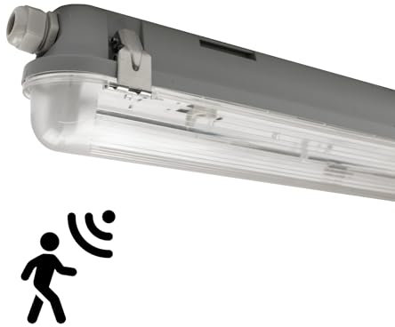 Ledvion - Armature LED TL, 120CM, Clips en Inox, IP65, Inclus Tube LED TL & Détecteur de Mouvement