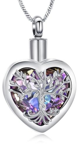 QGJNSGC Tree of Life Urn Necklaces for Ashes Celtic Heart Cremation Jewelry Memorial Keepsake Jewelry w/Funnel Filler Gifts for Women Men (Silver-purple)