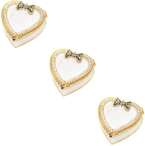 HOMSFOU 3St Vintage-Schmuck Schmucktablett Schmucksache Perle Vintage Schmuckschatulle liebevolles Herz-Schmuckkästchen Schmuckstücke Container Ringhalter Aufbewahrungskiste Legierung Weiß