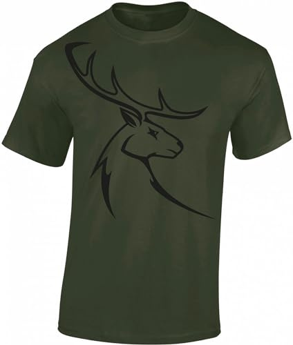 Baddery Jäger T-Shirt Herren - „Hirschbock“ (Army S)