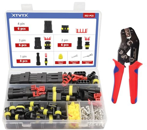 Lot de 352 connecteurs de voiture, étanches, 12 V, avec pince à sertir, prise de voiture 1/2/3/4 broches, convient pour voiture, moto, bateau, camion