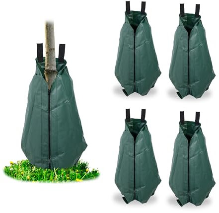 Relaxdays Sacchi per l'Irrigazione di Alberi, Set da 5 Dosatori Acqua a Goccia, Borse 75 L, Resiste ai Raggi UV, Verde