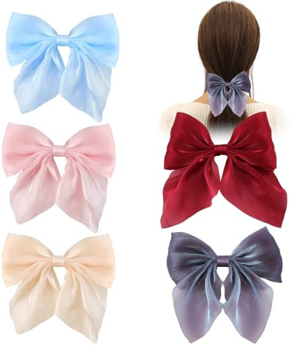 5 Fermagli per Capelli con Fiocco, Mollette con Fiocco Morbido Fermagli a Coccodrillo con Fiocchi Grandi per Capelli Fermagli per Capelli Kawaii in Tinta Unita per Donne e Ragazze
