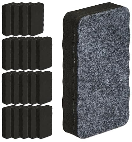 Relaxdays Whiteboard Schwamm 20er Set, Magnetschwamm eckig, Schule & Büro, HBT 2x10,5x5,5 cm, Tafelwischer, Eva, schwarz