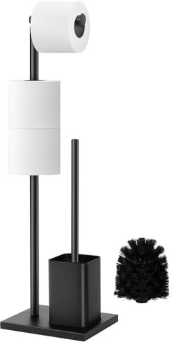 Topsky Free Standing Toilet Roll Holder with Toilet Brush - Stainless Steel Toilet Roll Stand - Toilet Brush and Holder for Bathroom (Black)