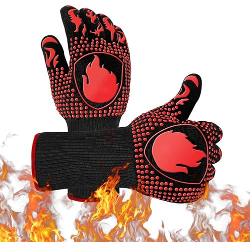 MAGIC SELECT Guanti da Forno, Guanti Barbecue Resistenti alle Alte Temperature 800℃ / 1472℉, Guanti in Silicone Flessibili e Antiscivolo, Ideali per Forno, Cucina, Grill, Barbecue, Friggitrice o Falò.
