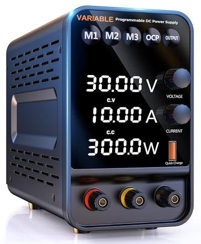 Fuente de Alimentación Regulables, 30V 10A Fuentes de Alimentación de Laboratorio,Memoria 3 Grupos de Datos, Pantalla LED de 4 dígitos, Interfaz USB de 5V3.6A, Control por Computadora y Botón