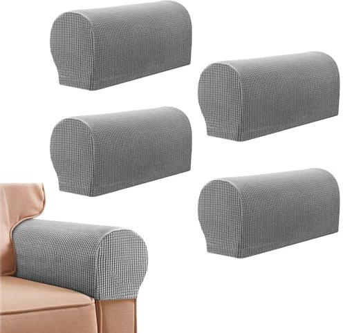 VOSSOT 4 copribraccioli per divano, protezioni per braccioli e sedie, elastici, rimovibili, antiscivolo, lavabili, per decorare e proteggere il divano (grigio argento)
