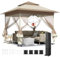 Carpa Plegable 3,3 x 3,3 m con 4 Paneles Laterales de mosquitera, One Push Carpas para Exteriores, Impermeable,Doble Techo, Cenador Pabellón de Jardín,Camping/Mercado/Fiestas/Playa, Marrón Caqui